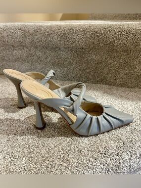 Grey Women's Ruched Pointed-Toe Mules